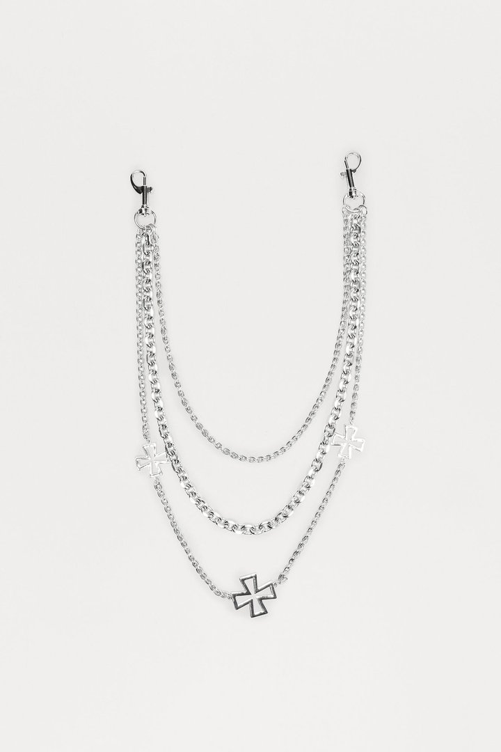 Nocturne Cross Triple Stacked Pants Chain - Silver