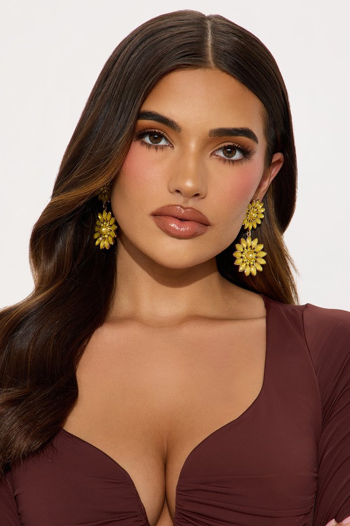 Spring Flower Rhinestone Earrings - Yellow