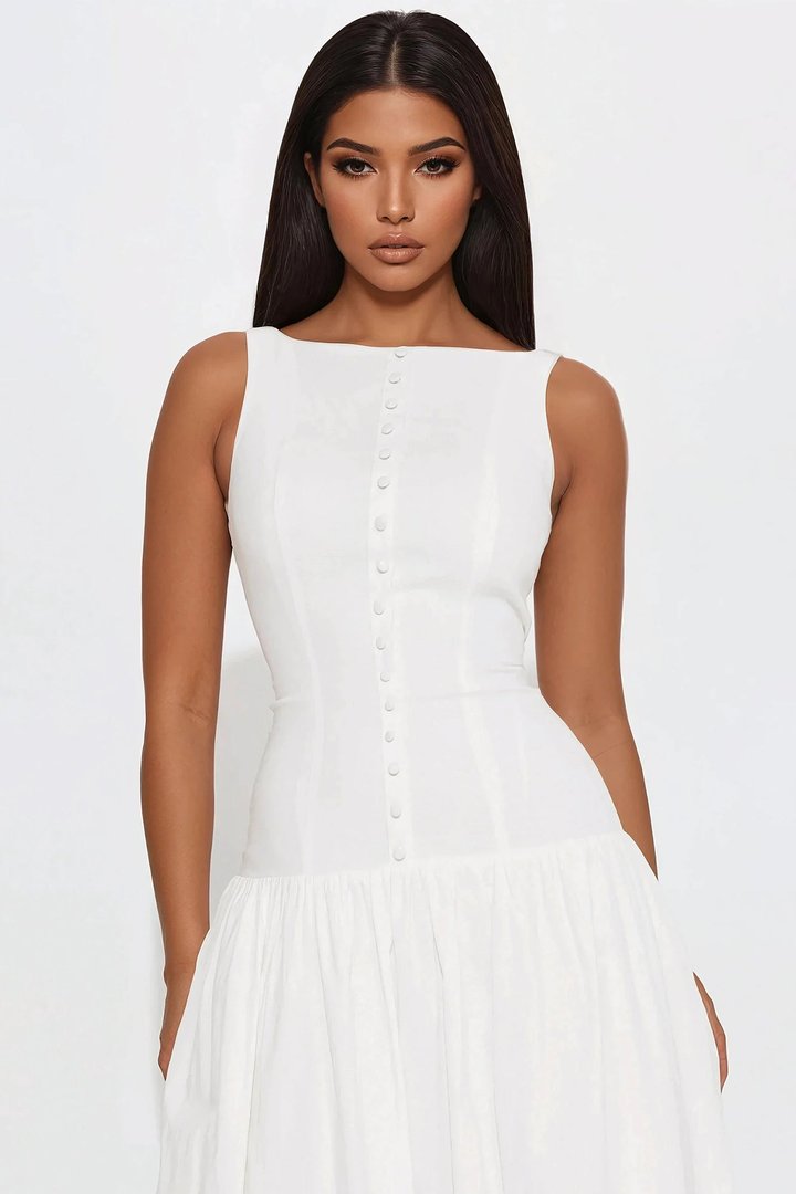 Selene Linen Maxi Dress - White
