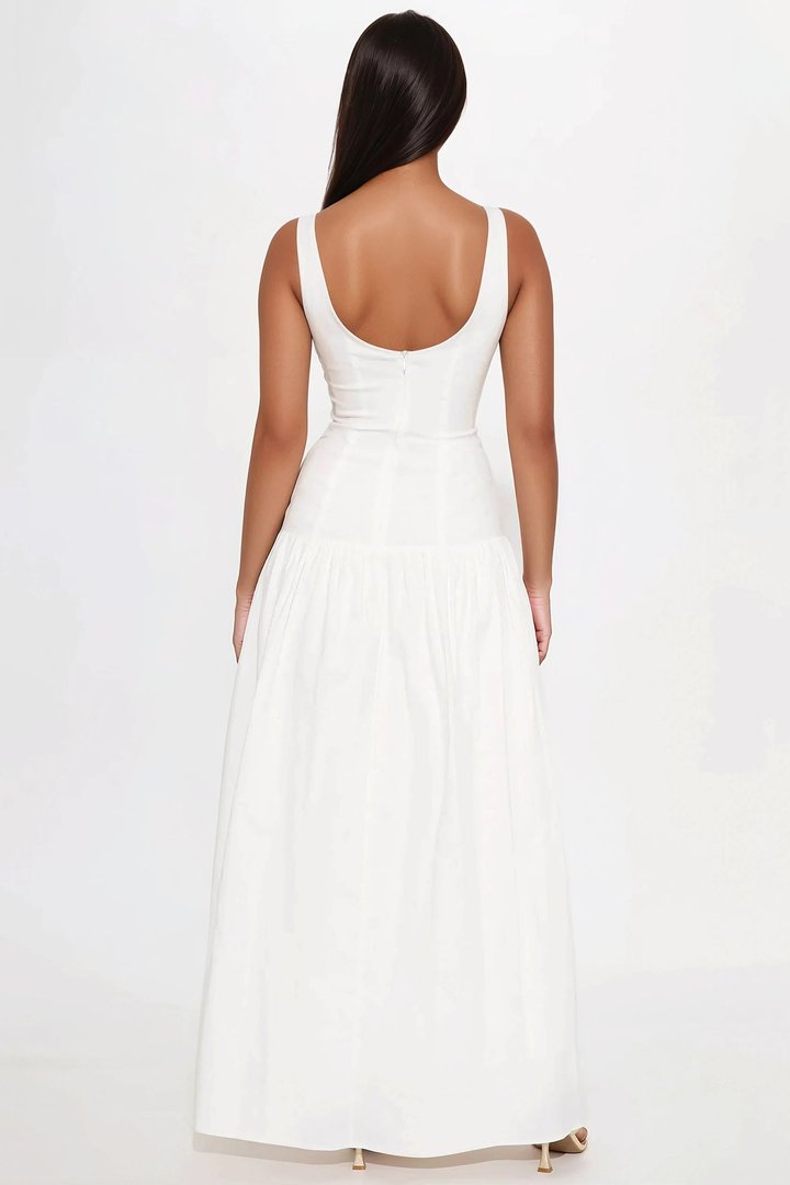 Selene Linen Maxi Dress - White