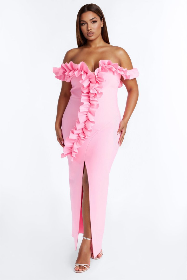 Simone Ruffle Bandage Maxi Dress - Pink