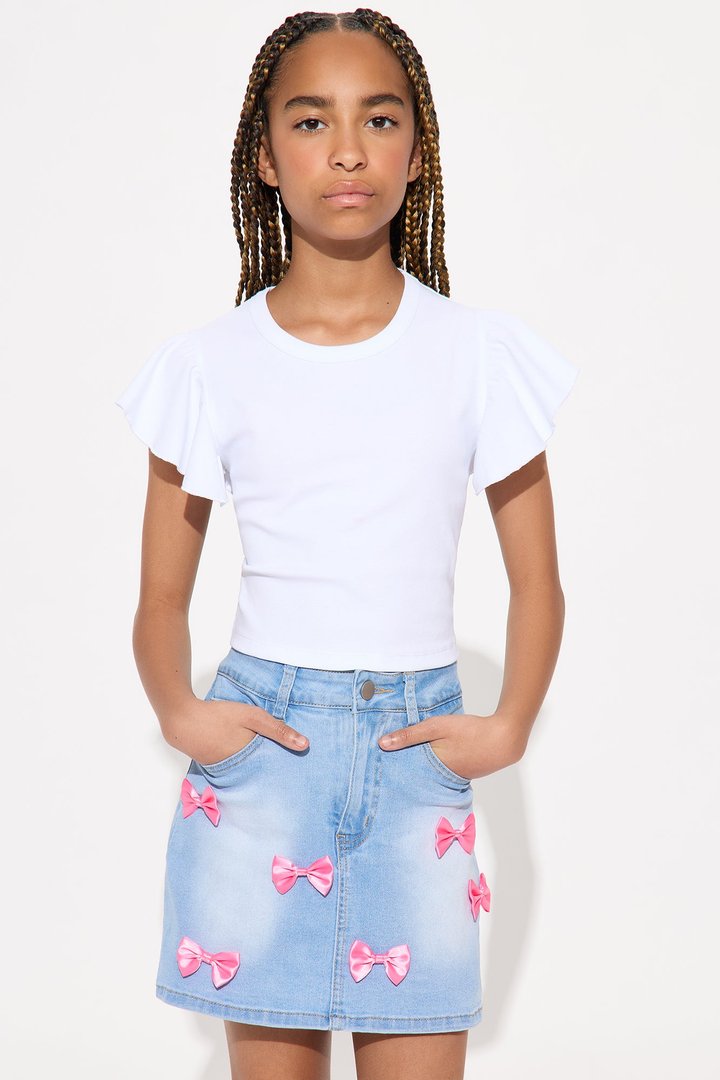 Mini Kyra Ruffle Sleeve Top - White