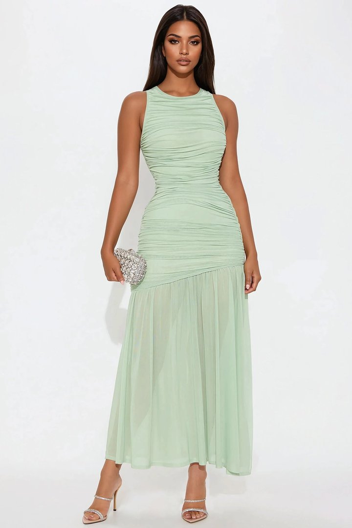 Kendall Ruched Maxi Dress - Sage