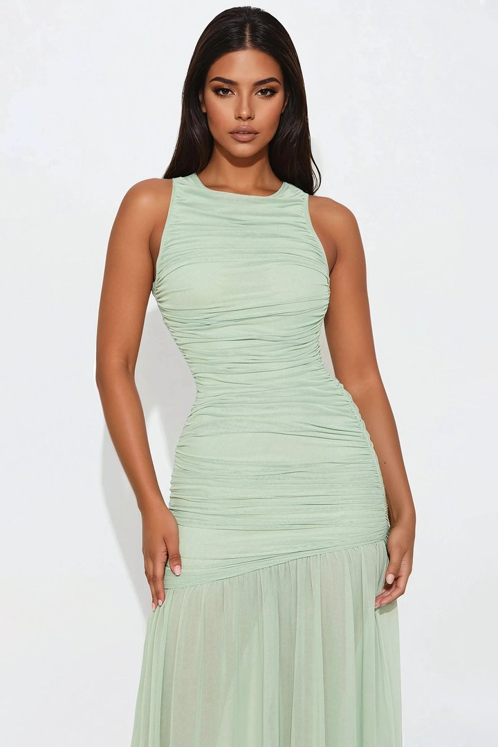 Kendall Ruched Maxi Dress - Sage