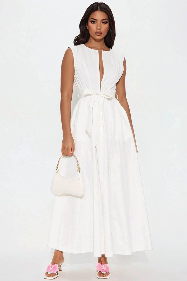 Sandra Twill Maxi Dress - White
