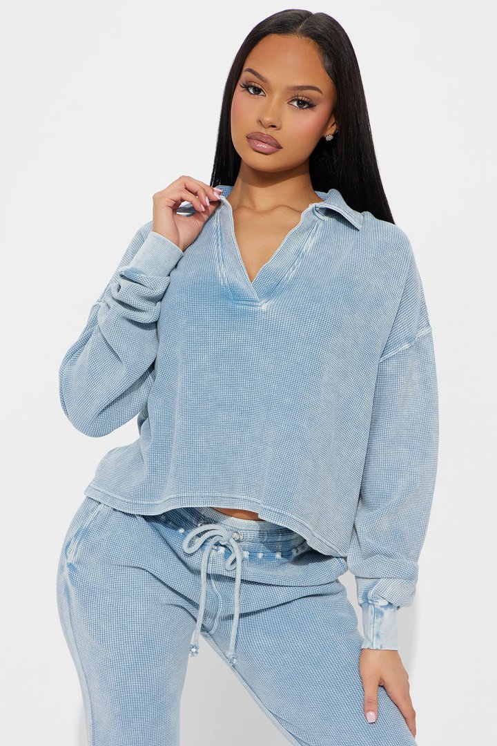 Tanya Cozy Thermal Pant Set - Blue