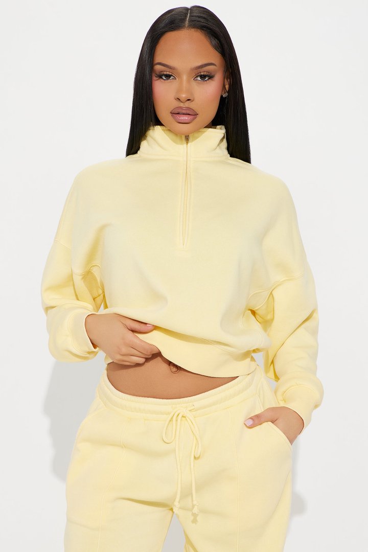 Lazy Days Washed Fleece Pant Set - Butter Yellow