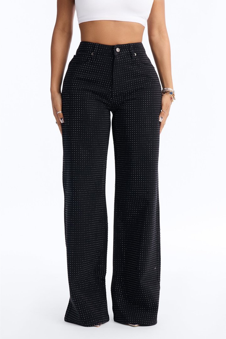 Fashion And Fame Rhinestone Wide Leg Jeans - Black