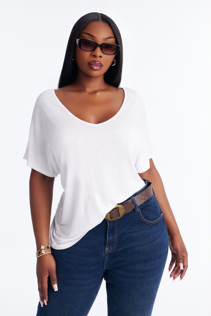 Tasmin Oversized V Neck Tee - White