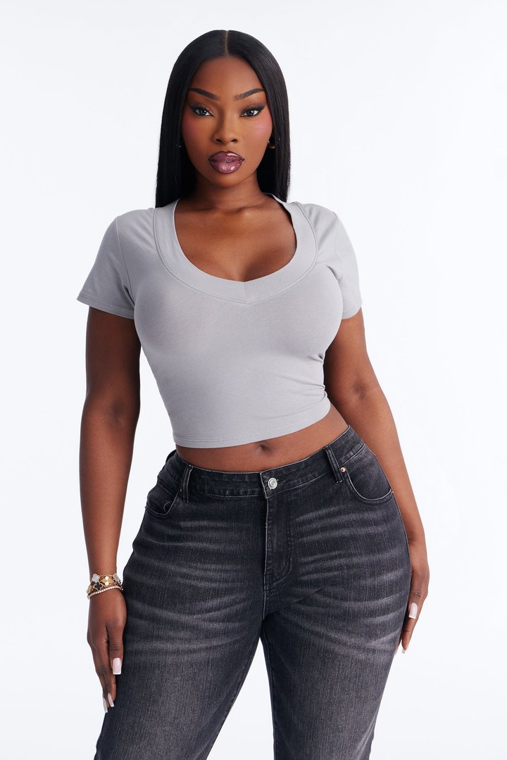 Delaney Short Sleeve Top - Light Grey