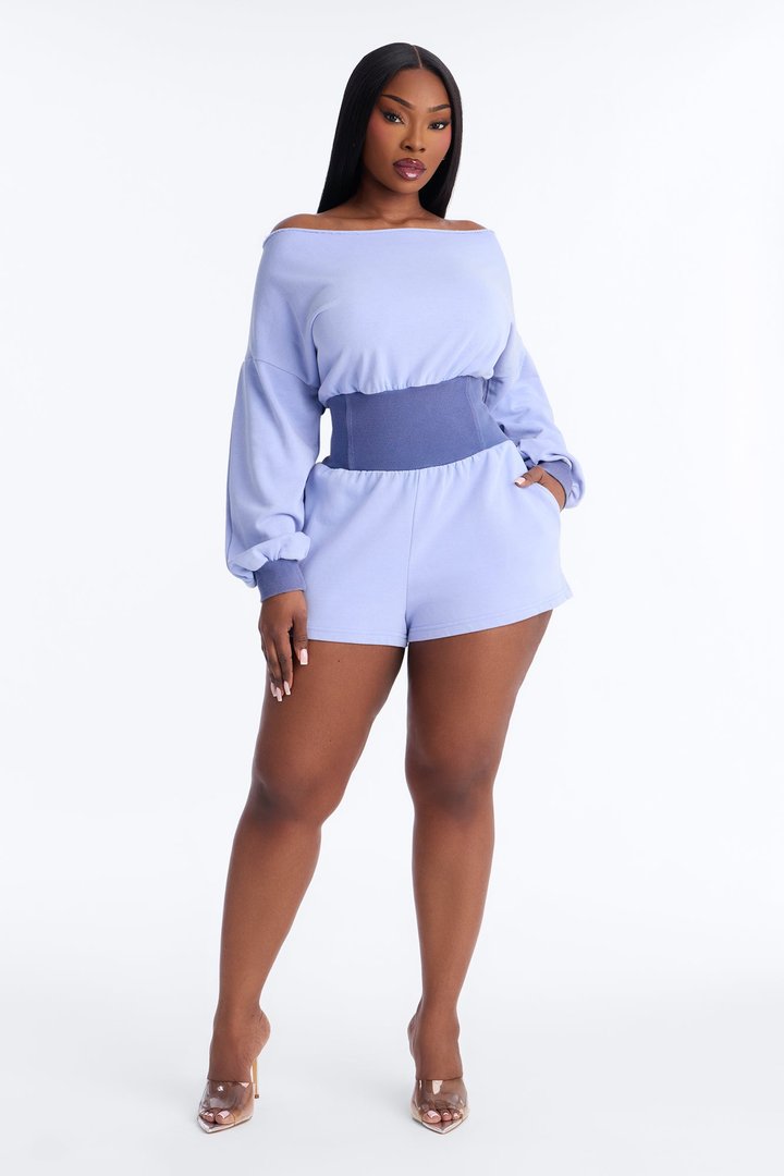 Come Find Me Terry Romper - Light Blue