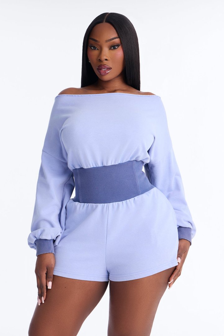 Come Find Me Terry Romper - Light Blue