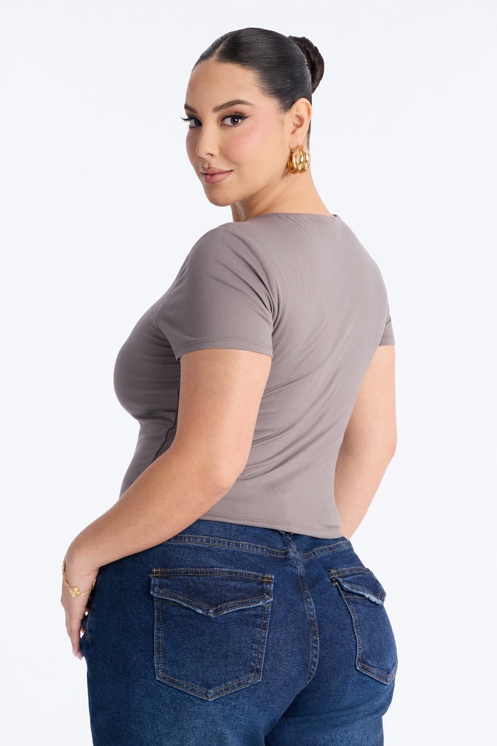 Jaslynn Double Lined Cropped Baby Tee - Grey