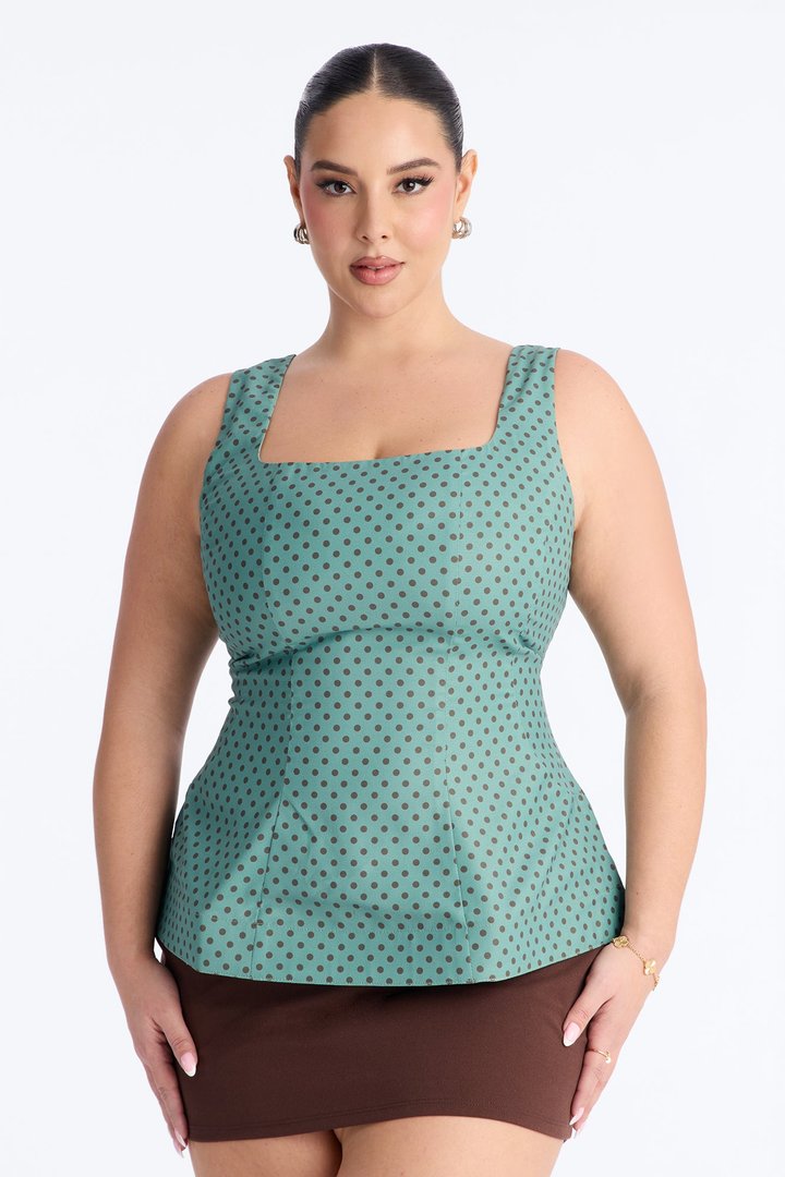 Tea First Polka Dot Chiffon Peplum Top - Sage/combo