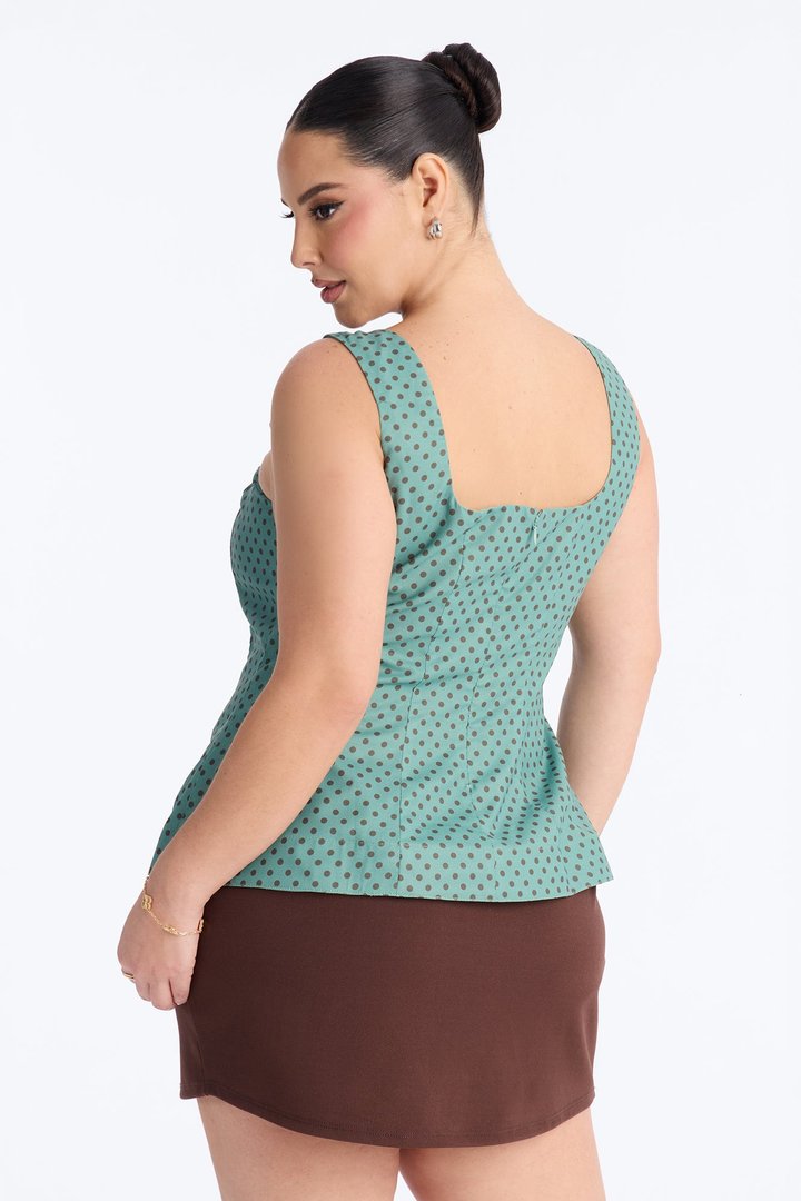 Tea First Polka Dot Chiffon Peplum Top - Sage/combo