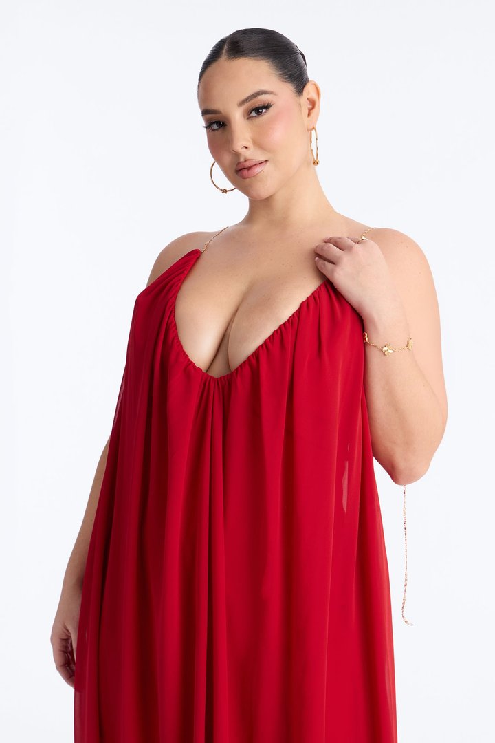 All For Me Flowy Chiffon Maxi Dress - Brick Red