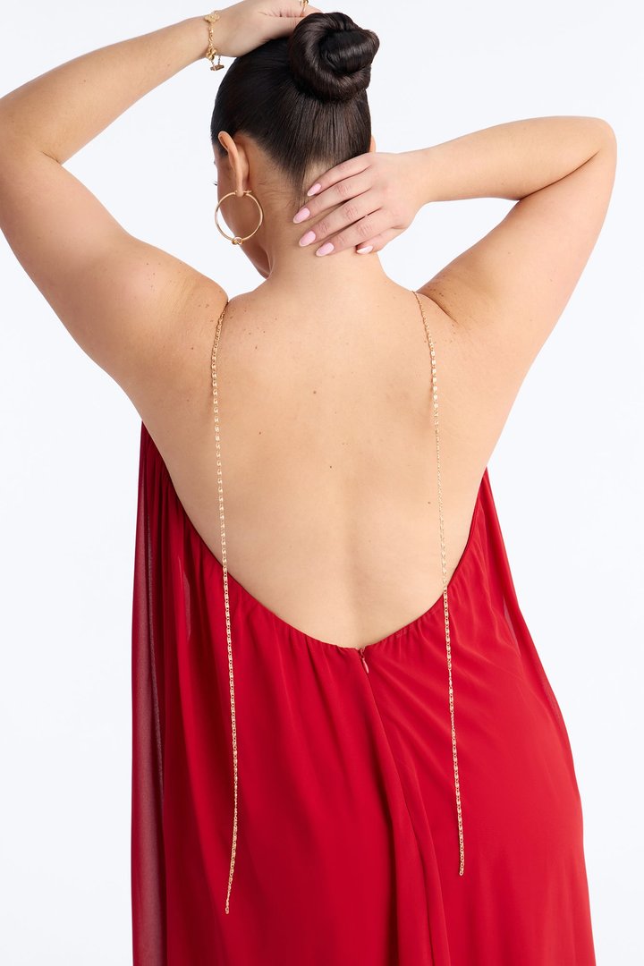 All For Me Flowy Chiffon Maxi Dress - Brick Red