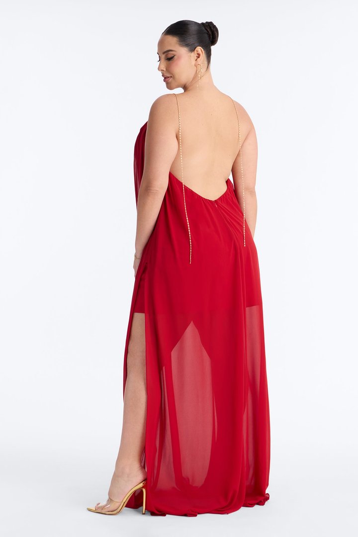 All For Me Flowy Chiffon Maxi Dress - Brick Red