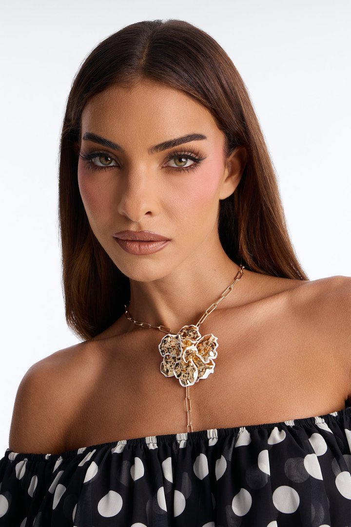 In My Element Floral Lariat Necklace - White/Gold