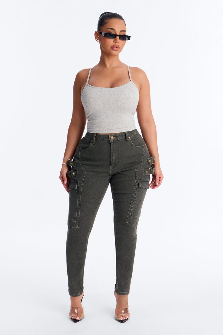 Oria High Rise Skinny Cargo Pant 32″ - Olive