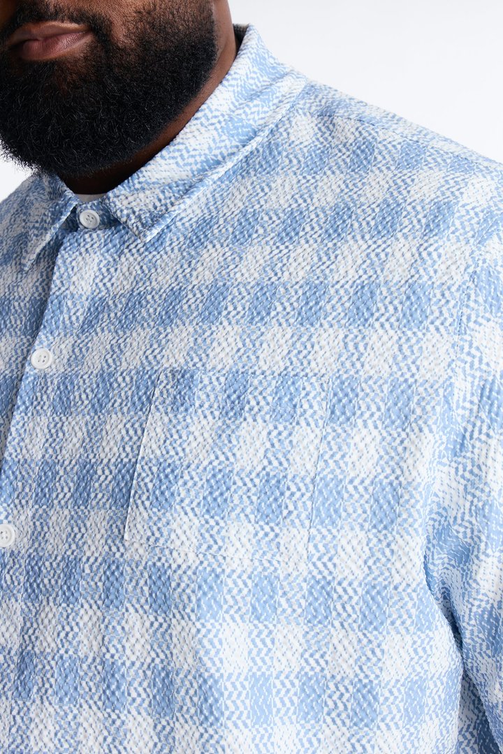 Chess Check Seersucker Button Up Shirt - Blue