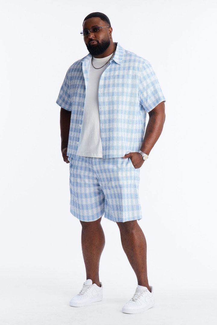 Relaxed Chess Check Seersucker Short - Blue