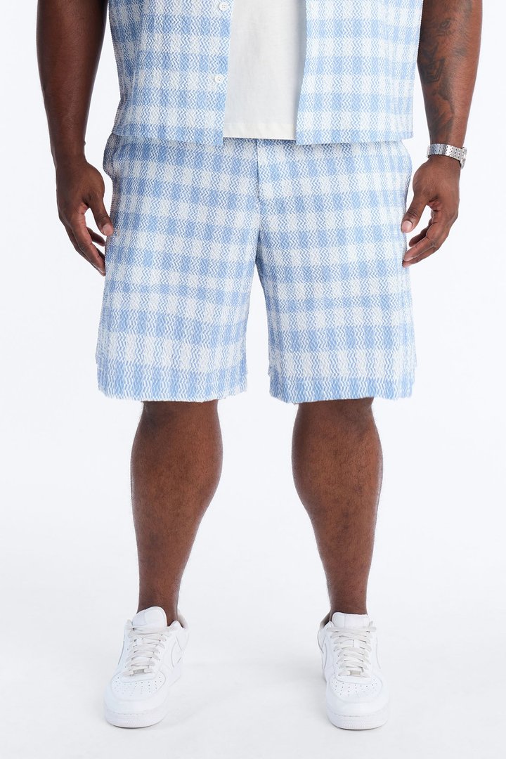 Relaxed Chess Check Seersucker Short - Blue