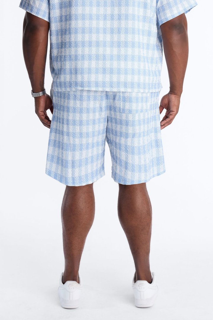 Relaxed Chess Check Seersucker Short - Blue