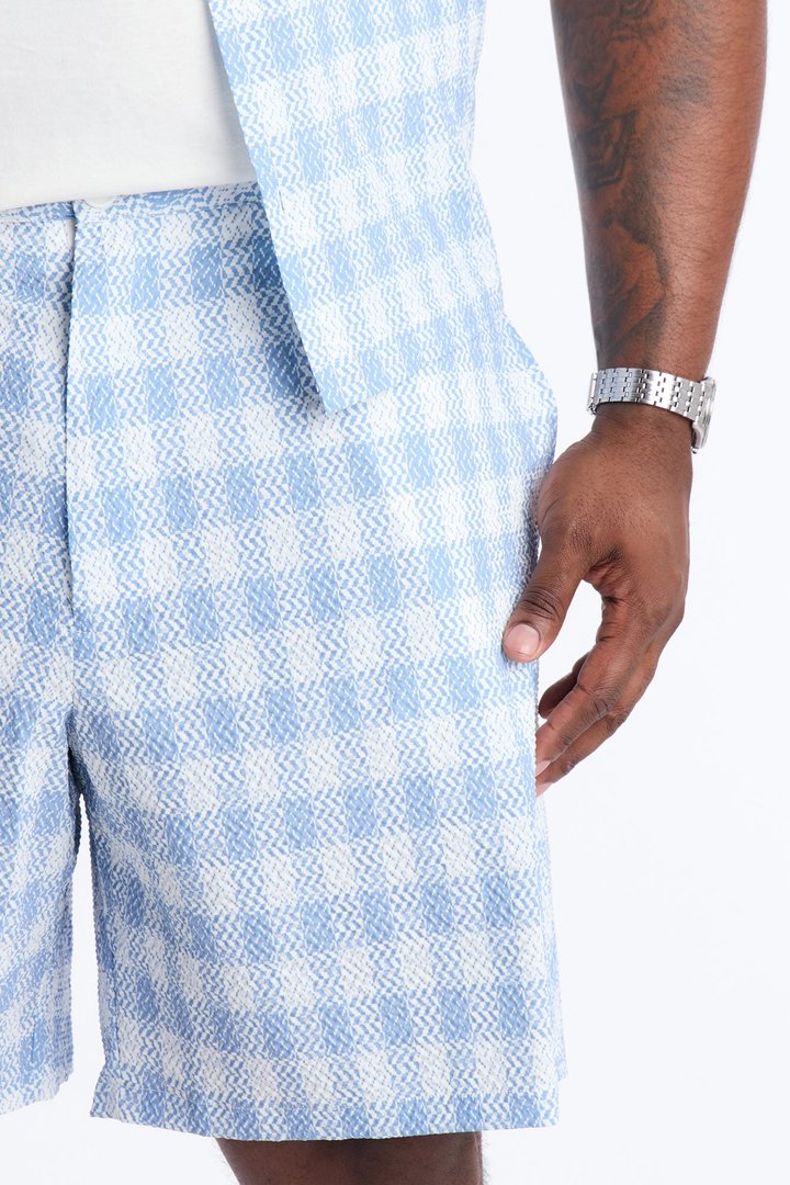 Relaxed Chess Check Seersucker Short - Blue