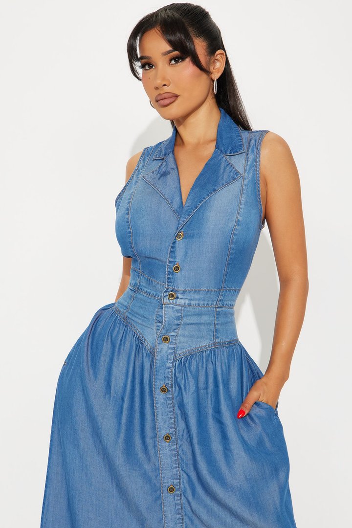 Nona Collared Midi Dress - Blue