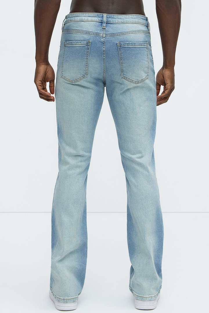 Take No L's Stacked Slim Flared Jeans - Medium Blue Wash