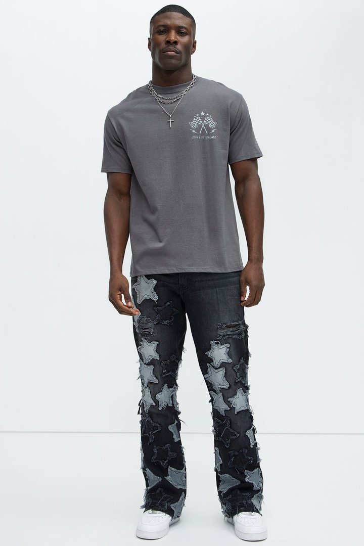Counting Stars Stacked Slim Flare Jeans - Black Wash