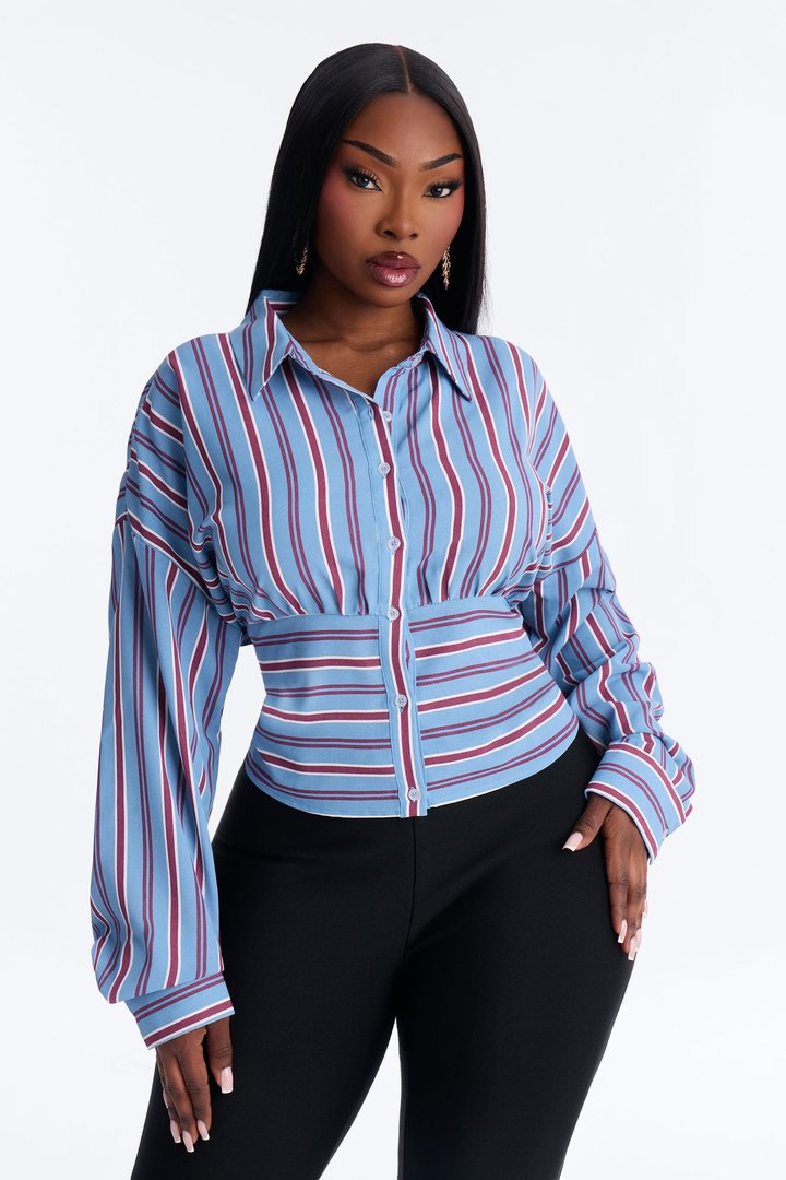 Living In Stripes Cropped Shirt - Blue/combo