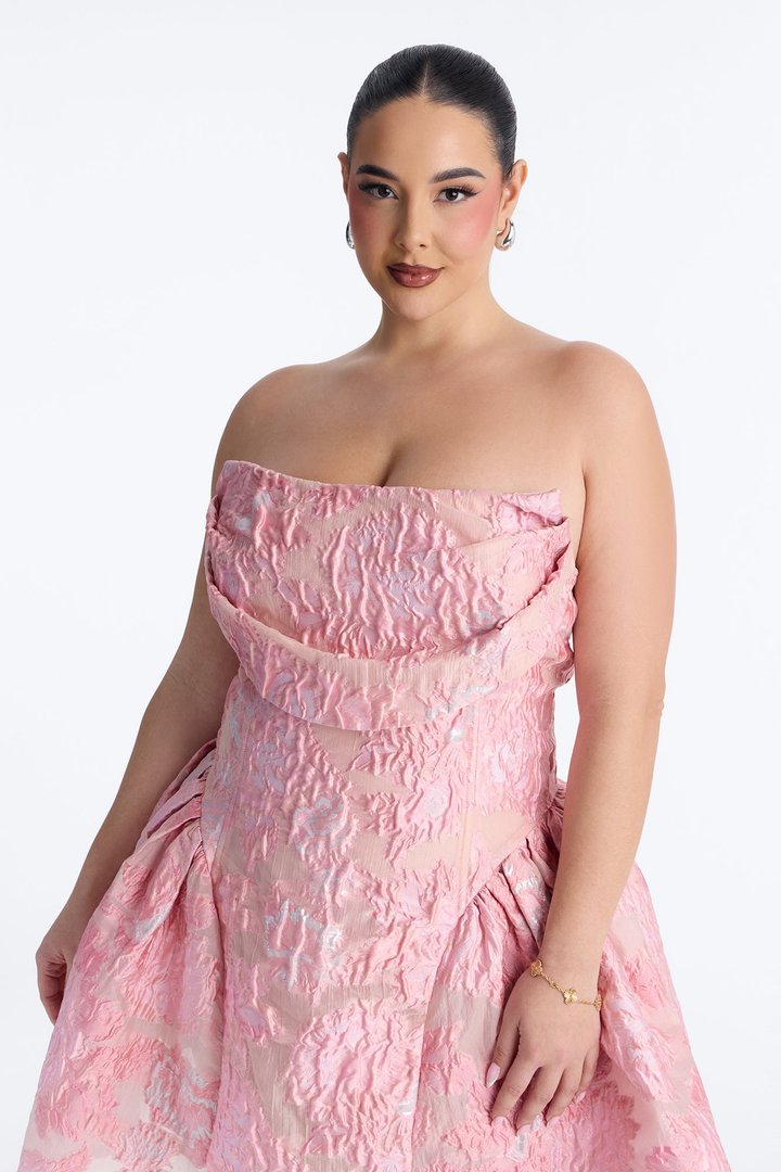 Royal Treatment Strapless Jacquard Mini Dress - Pink