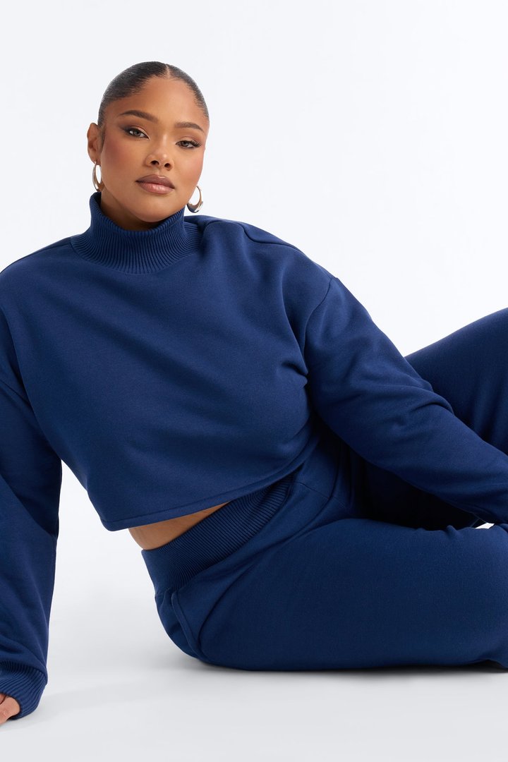 Jada Turtle Neck Fleece Sweatshirt - Navy