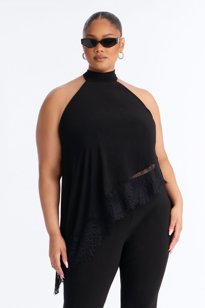 Clean Slate Lace Trim Pant Set - Black