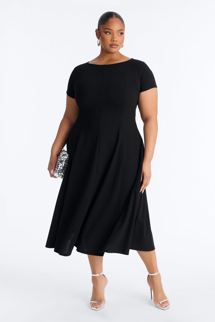 Honor Short Sleeve Midi Dress - Black