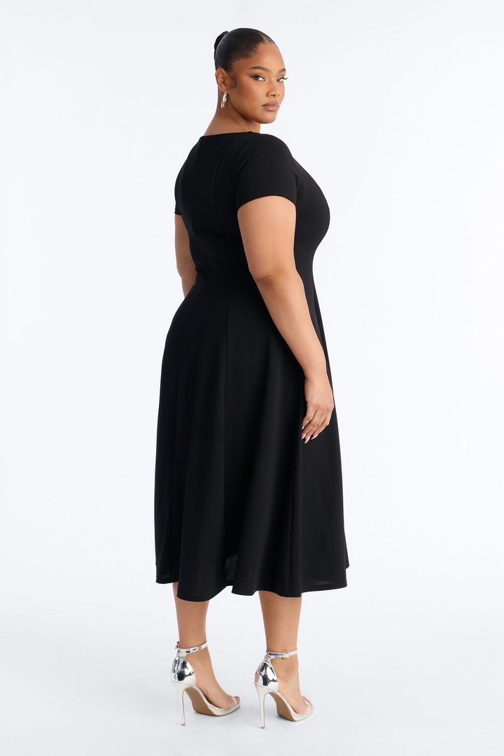 Honor Short Sleeve Midi Dress - Black
