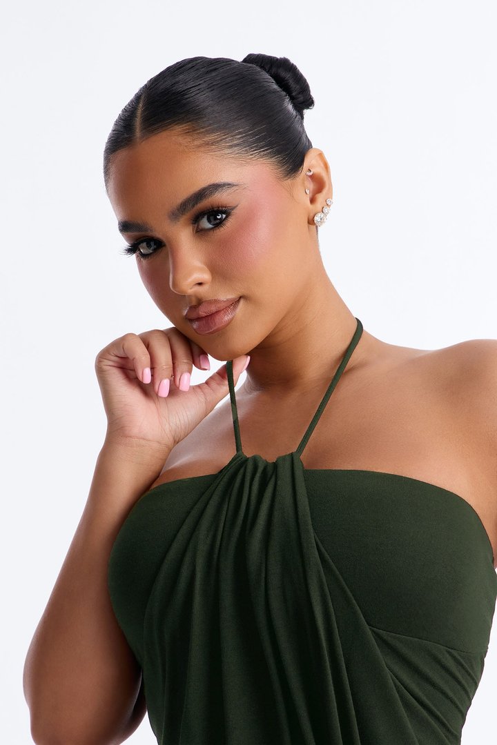 Make A Mil With Her Halter Mini Dress - Olive
