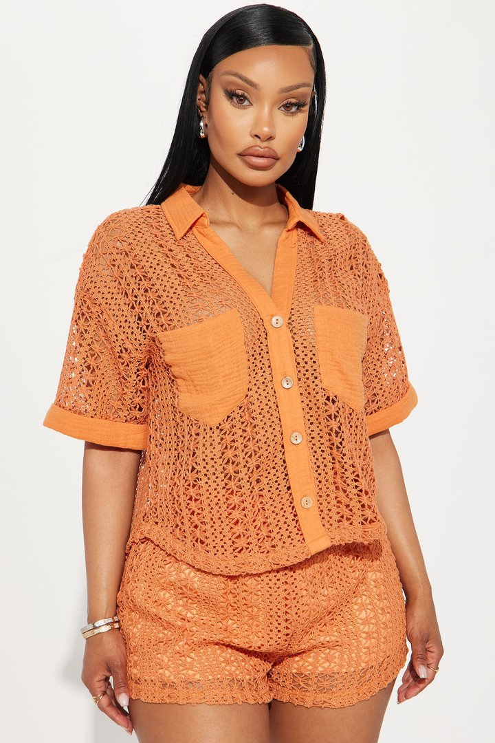 Meet At Dawn Crochet Short Set - Rust