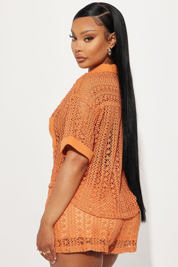 Meet At Dawn Crochet Short Set - Rust
