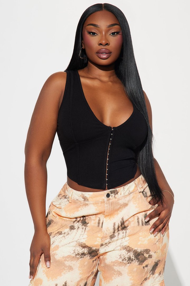 Natalie Ribbed Corset Top - Black