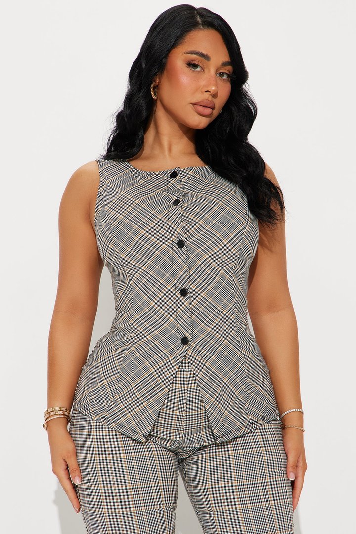 Executive Meeting Plaid Pant Set - Brown/combo