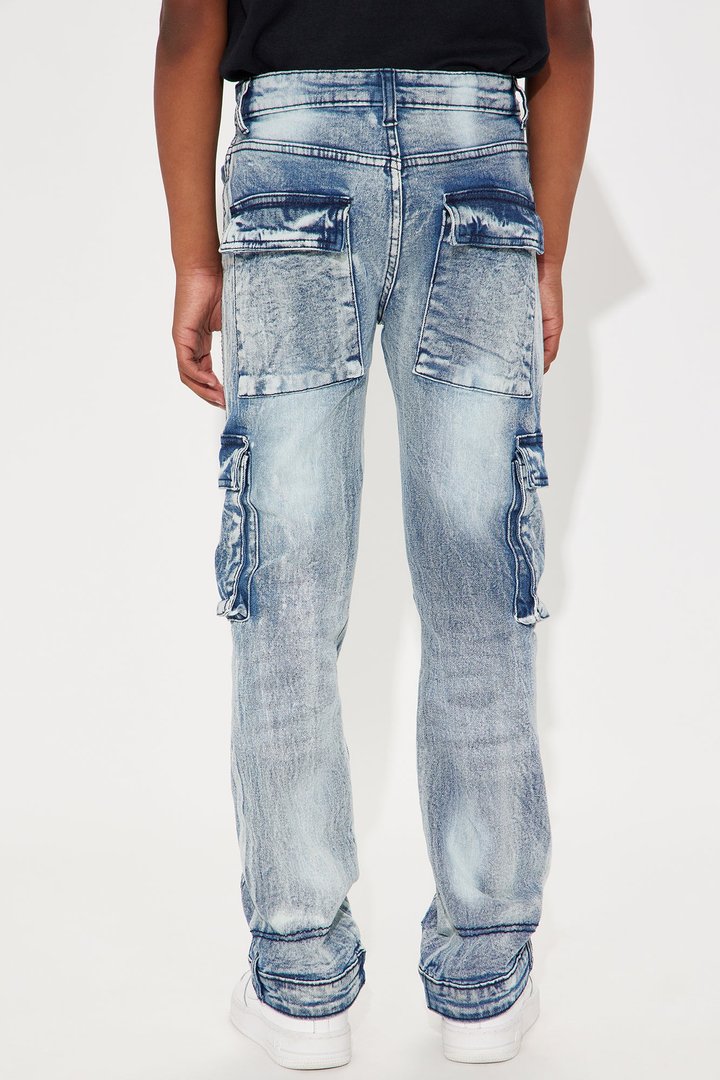 Mini Flipside Stacked Cargo Denim Jean - Medium Blue Wash