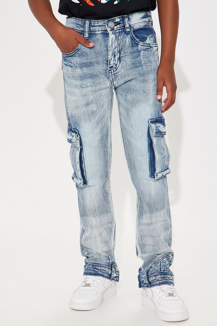 Mini Flipside Stacked Cargo Denim Jean - Medium Blue Wash