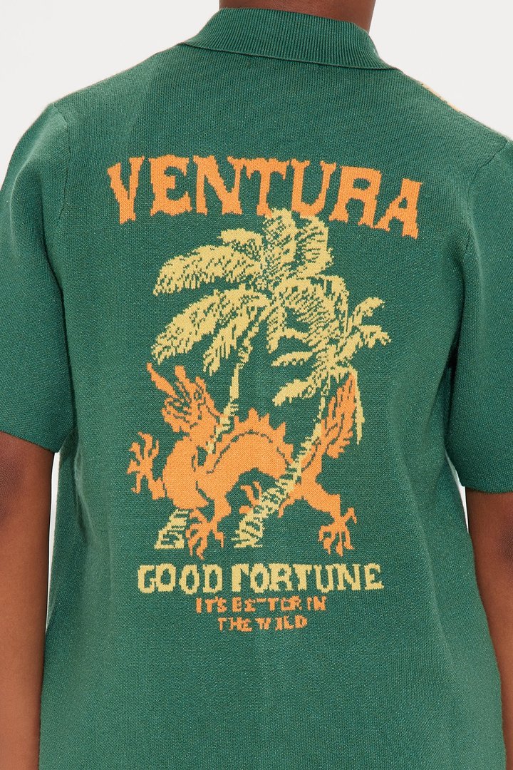 Mini Dragon Palm Short Sleeve Knitted Shirt - Green/combo
