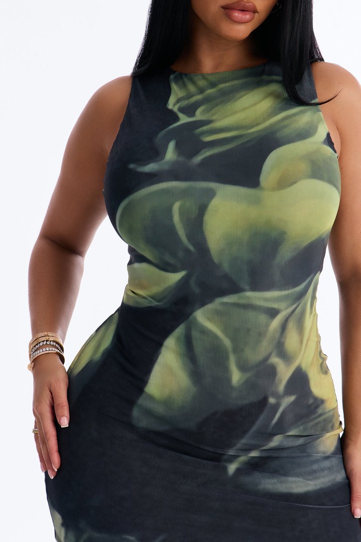 Paloma Backless Mesh Maxi Dress - Green/combo