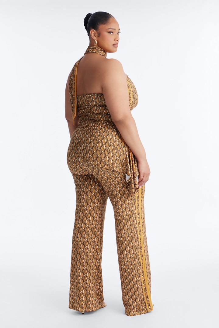 Henley Asymmetrical 3 Piece Pant Set - Orange/combo