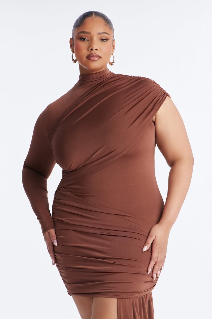 Clean Curves Draped Mini Dress - Chocolate