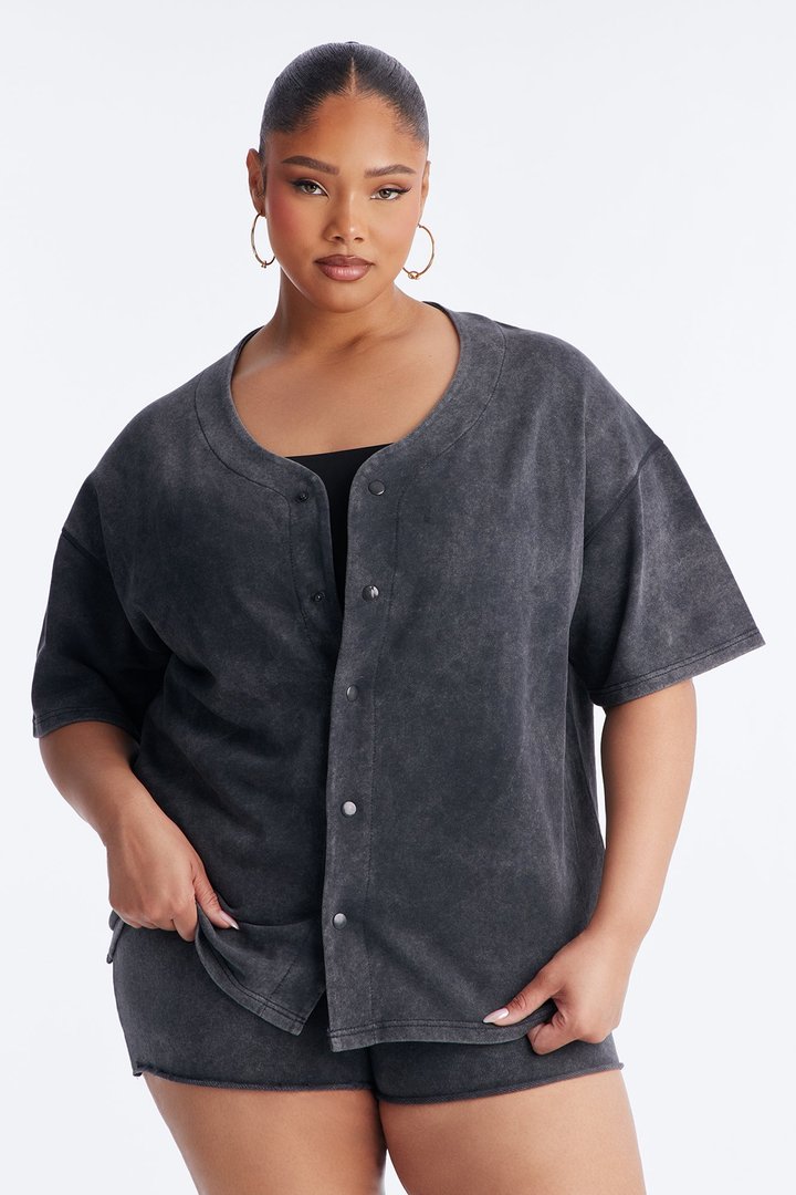 Maya Washed Oversized Shirt - Charcoal